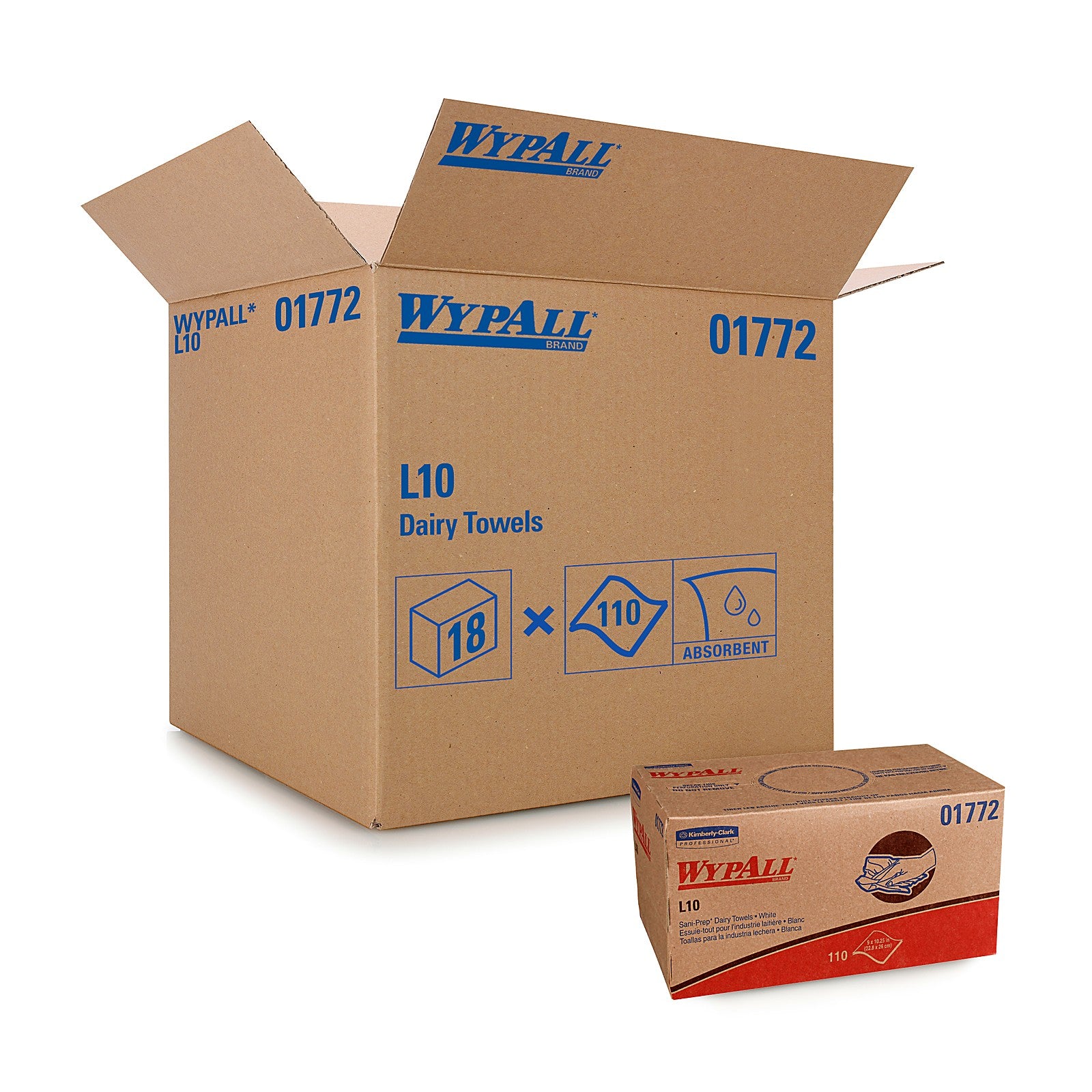 WypAll L10 Sani-Prep Dairy Towels White 9 x 10.25, Pop-Up Box