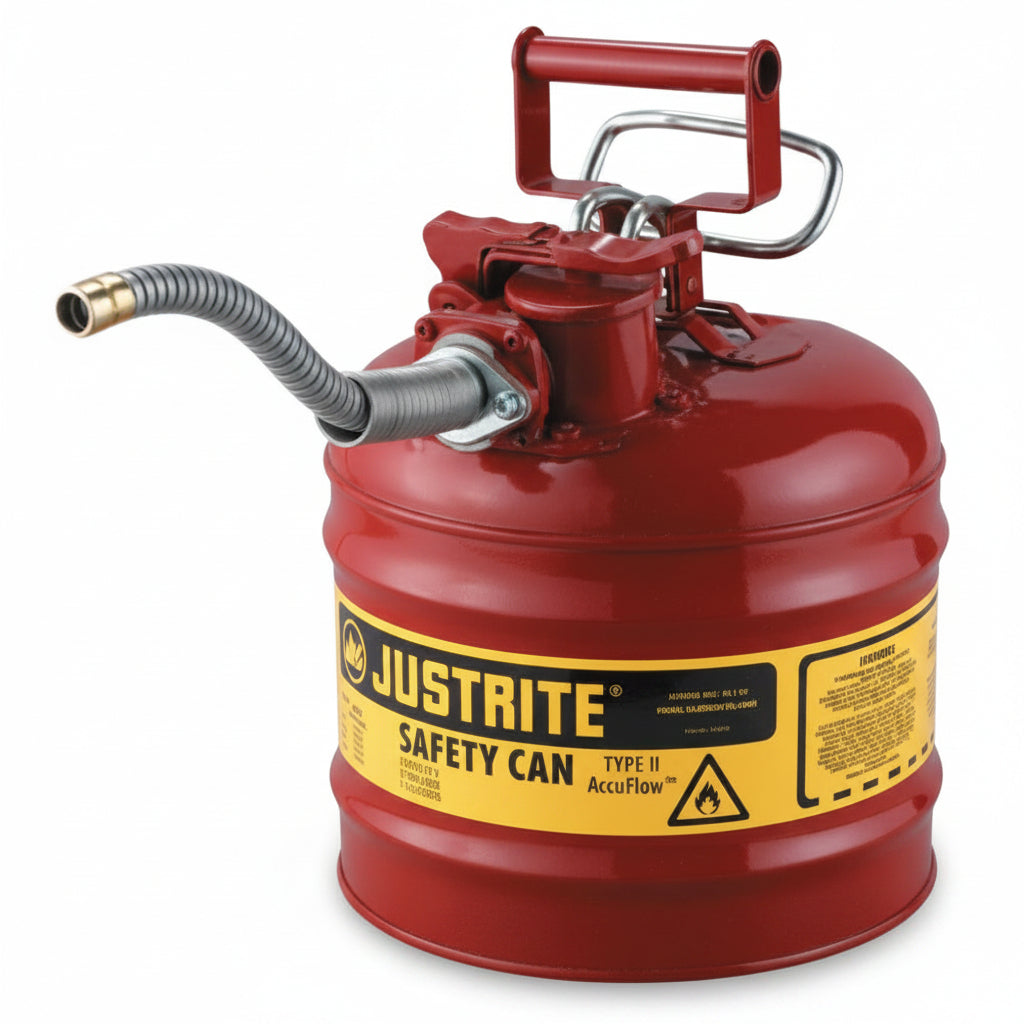 Type II AccuFlow 2 gal Red Gas Safety Can with 5/8 in OD Flexible Metal Hose