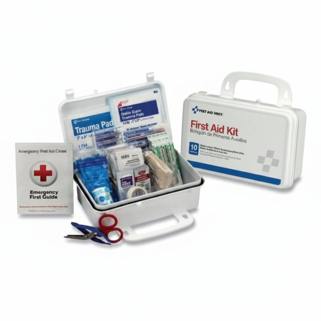 10 Person ANSI First Aid Kit with Weatherproof Plastic Case and Wall Mount