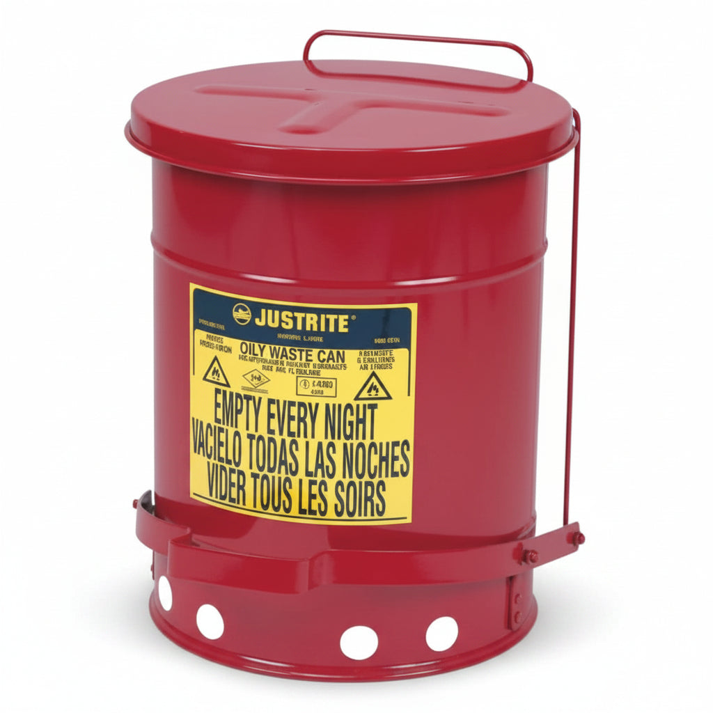 Red 21 gal Oily Waste Can with Foot-Operated Cover