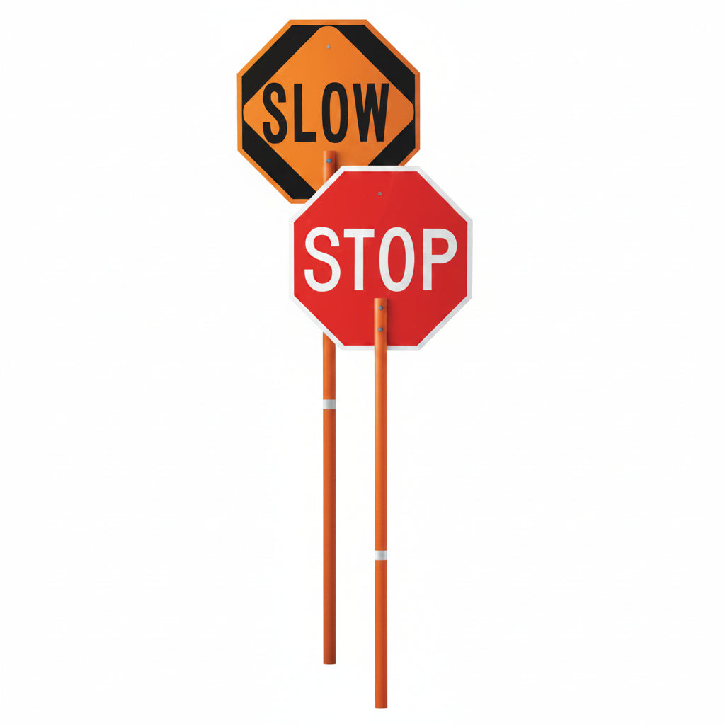 STOP/SLOW Safety Paddle with 81 in Plastic Handle, Nonreflective Plastic, 24 in
