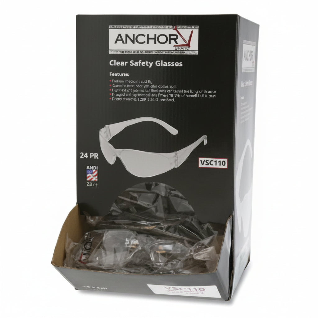 Clear Frameless Safety Glasses with Dispenser Box, 24 per Box