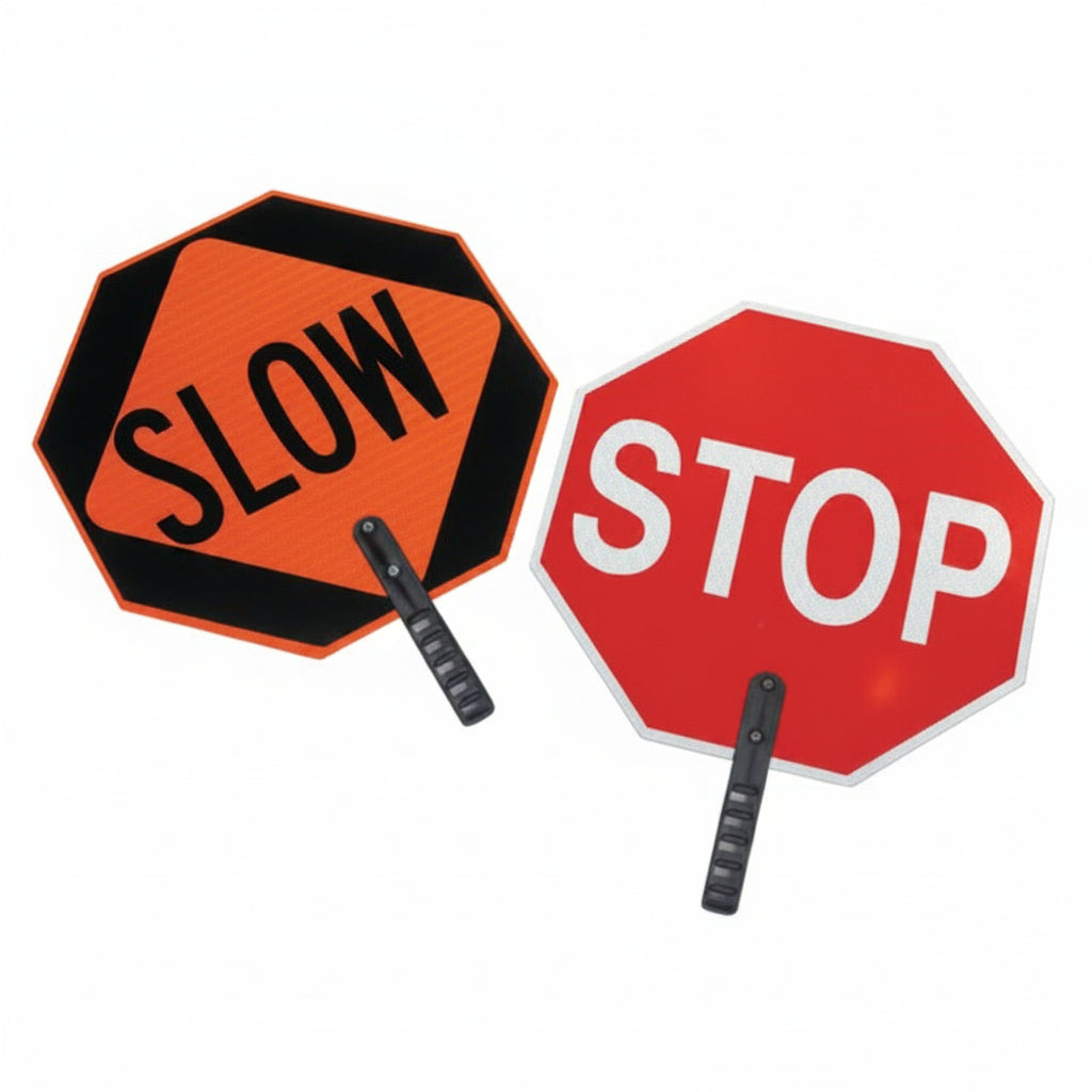 STOP/SLOW Safety Paddle with 9 in Polygrip Handle, Nonreflective Plastic, 18 in