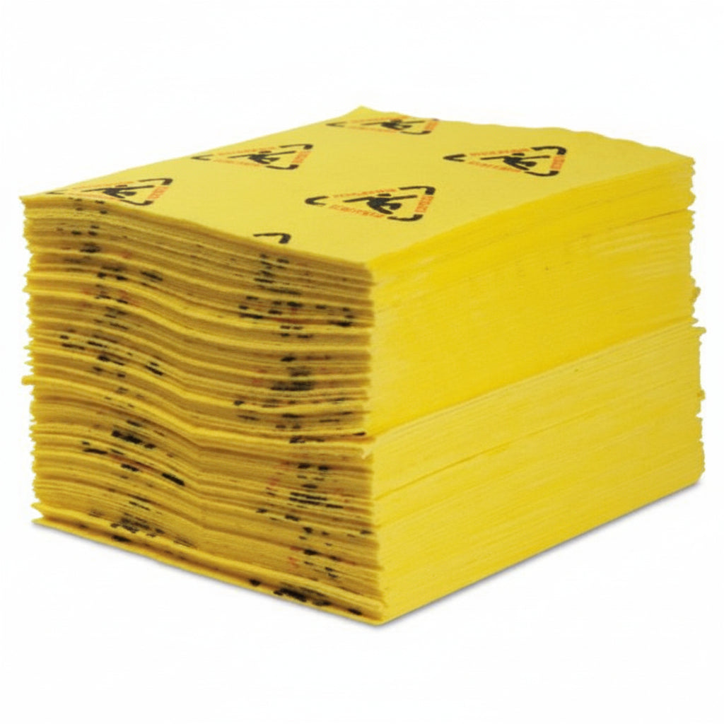 SPC High Visibility Safety and Chemical Absorbent Mat, Safety Yellow, 15 in x 19 in, Absorbs 38 gal