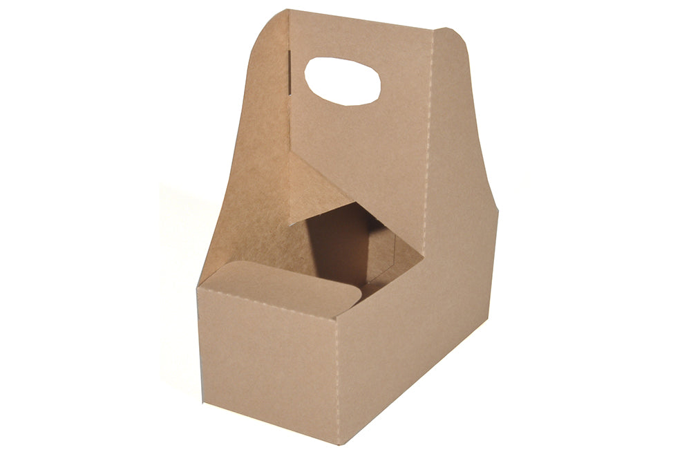 Kraft Paperboard Two-Cup Drink Carrier with Handle