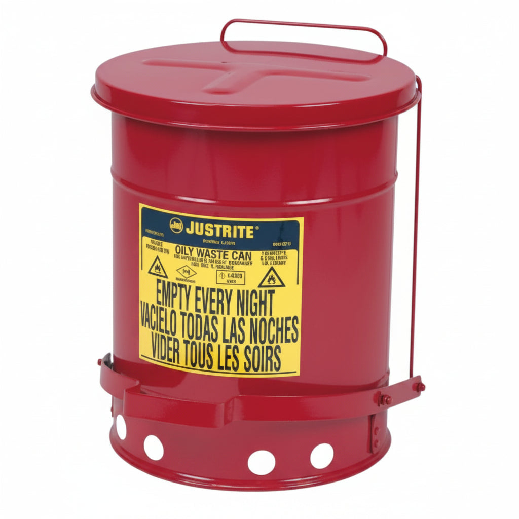 Red 6 gal Oily Waste Can with Foot-Operated Cover