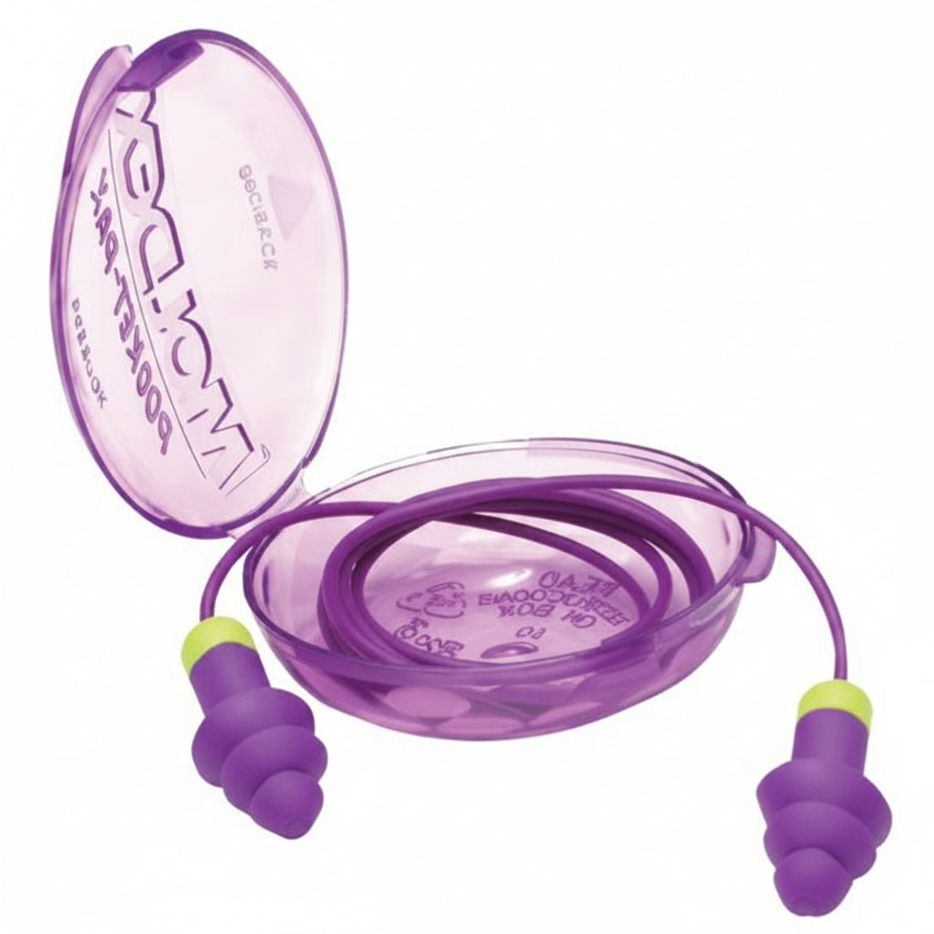 Rockets Reusable Purple TPE Corded Earplugs with Pocket-Pak Storage NRR 27 dB