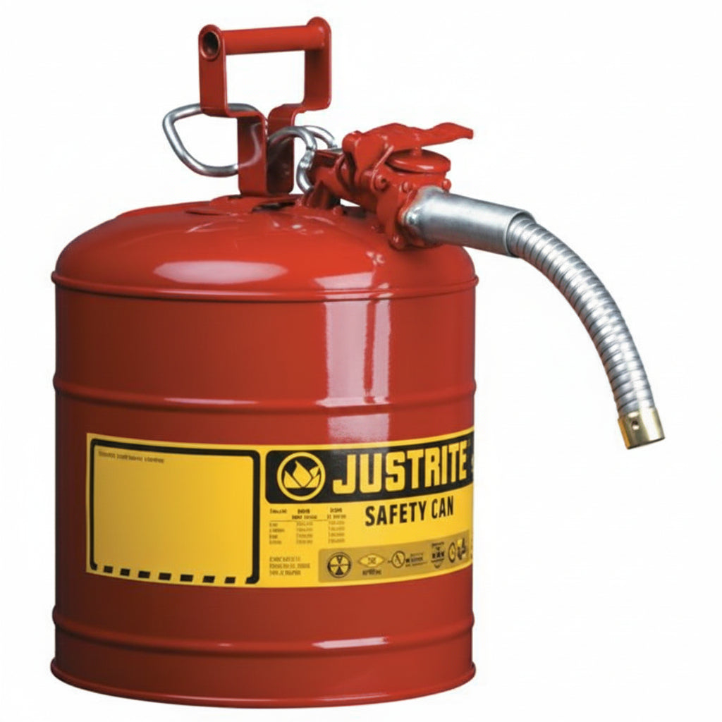 Type II AccuFlow 2.5 gal Red Gas Safety Can with 1 in OD Flexible Metal Hose