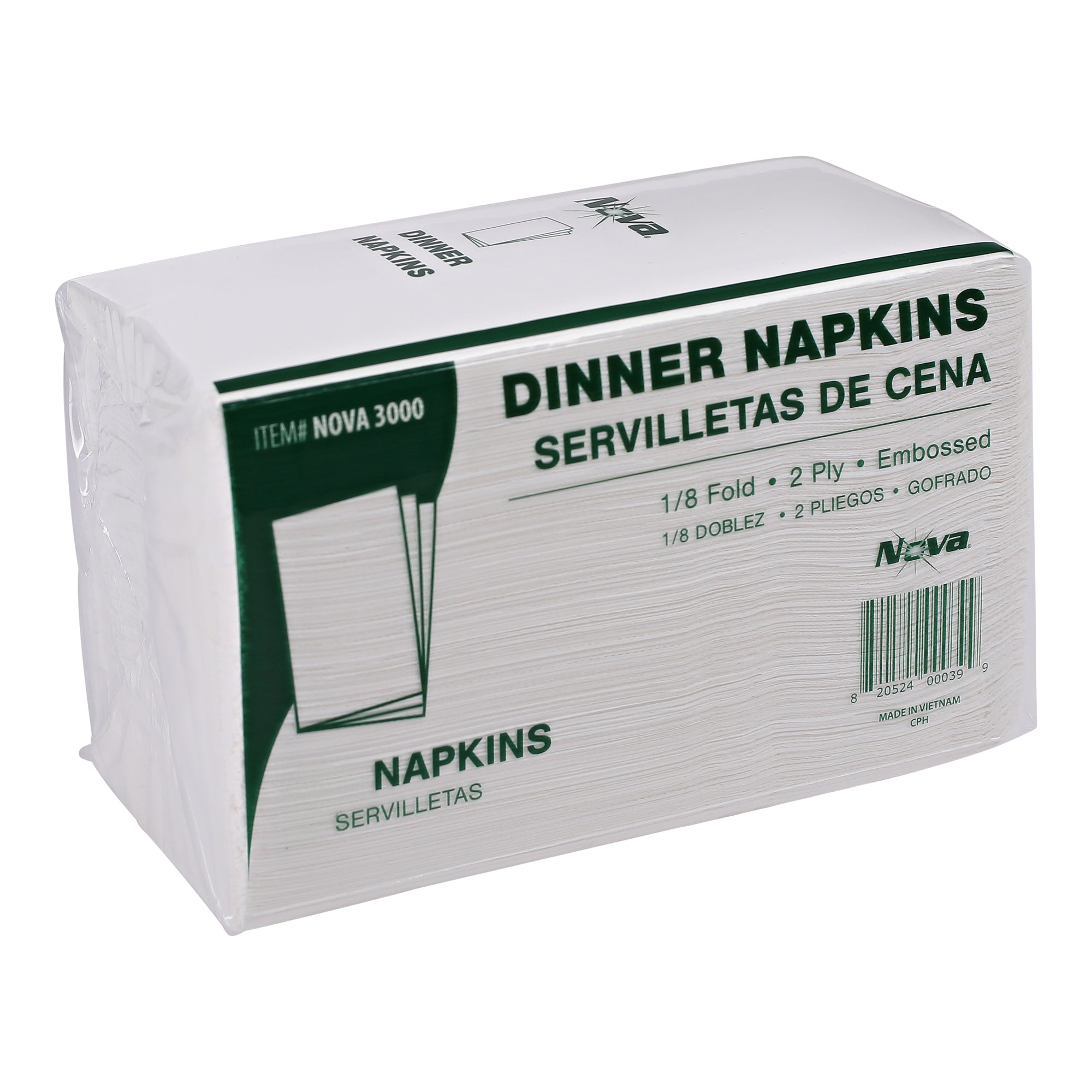 White 2-Ply Dinner Napkin, 1/8 Fold