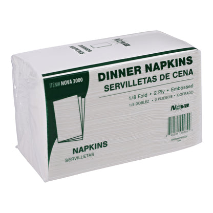White 2-Ply Dinner Napkin, 1/8 Fold