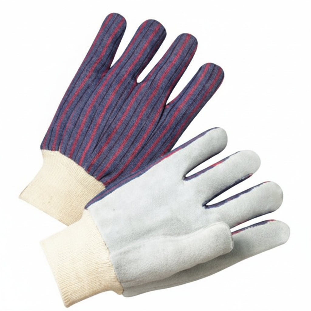 Leather Palm Knit Wrist Cotton Gloves - Large