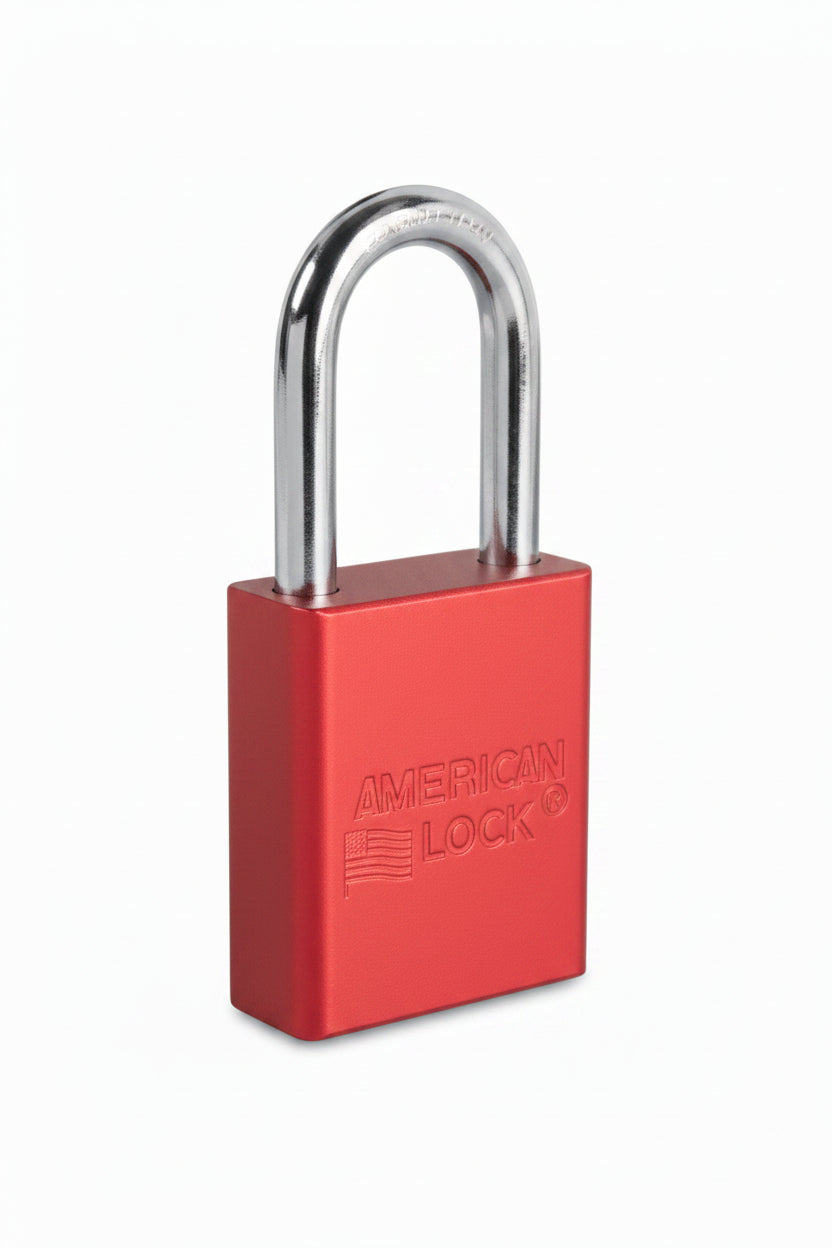 Red Anodized Aluminum Safety Padlock, Keyed Alike and Master Keyed — Key M411