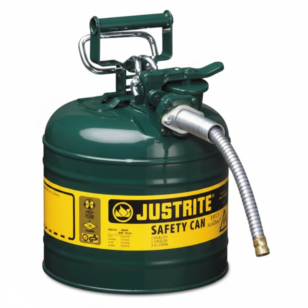 Type II AccuFlow 2 gal Green Oil Safety Can with 5/8 in OD Flexible Metal Hose