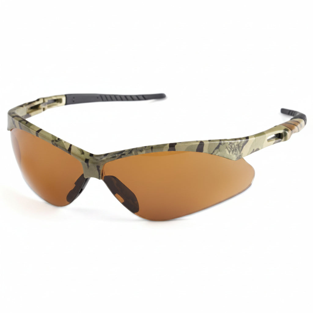 V30 Nemesis Bronze Uncoated Safety Glasses with Camouflage Nylon Frame