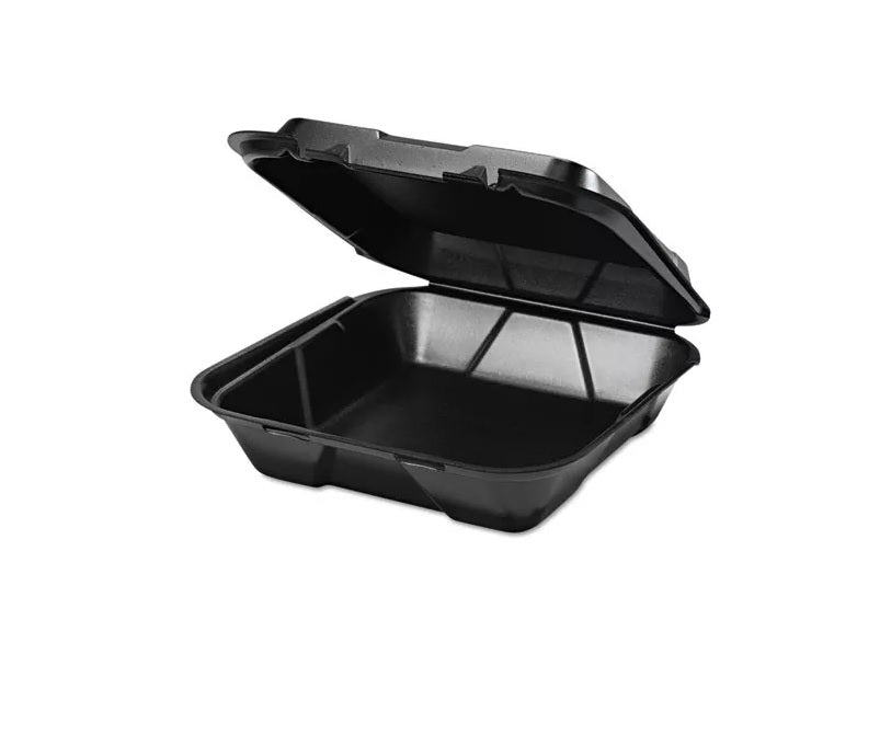 Foam Hinged Container 9" x 9" Black 1-Compartment