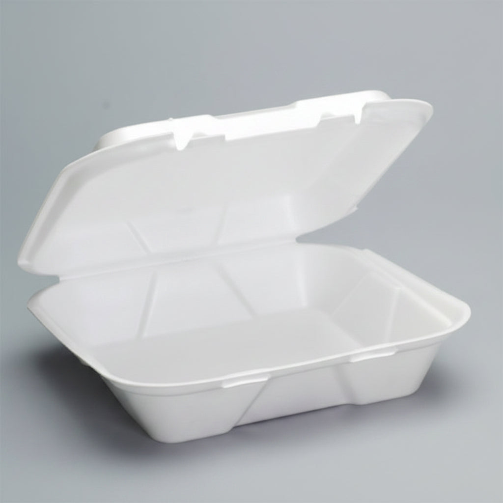 Foam Hinged Container 9" x 9" White Vented 1-Compartment