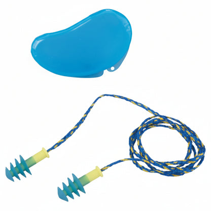 Fusion Blue/Yellow Thermoplastic Elastomer Corded Multiple-Use Earplugs NRR 27 dB