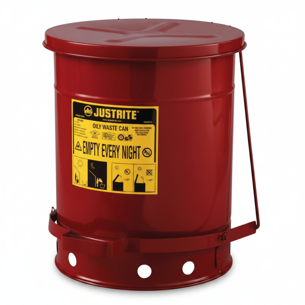 Red 10 gal Oily Waste Can with Foot-Operated Cover