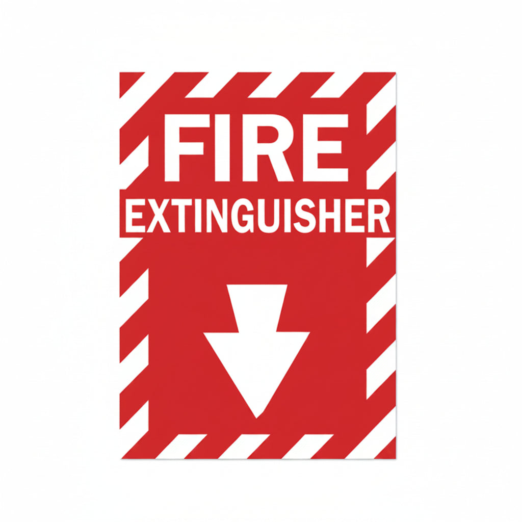 Fire Extinguisher Health and Safety Sign, White on Red Polyester Sticker, 10 x 14 in