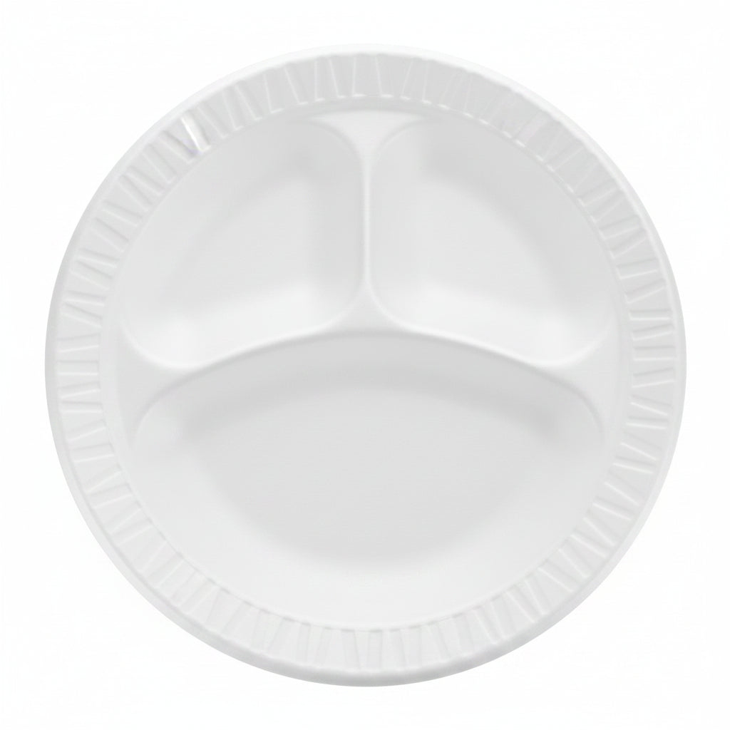 White Foam Three-Compartment Plate