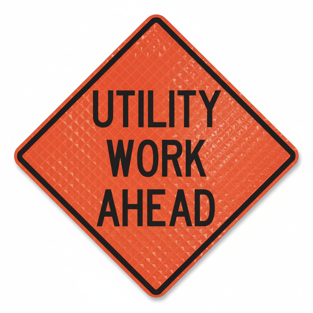 Quadra Flex 48 x 48 inch Fluorescent Orange Roll-Up Utility Work Ahead Sign