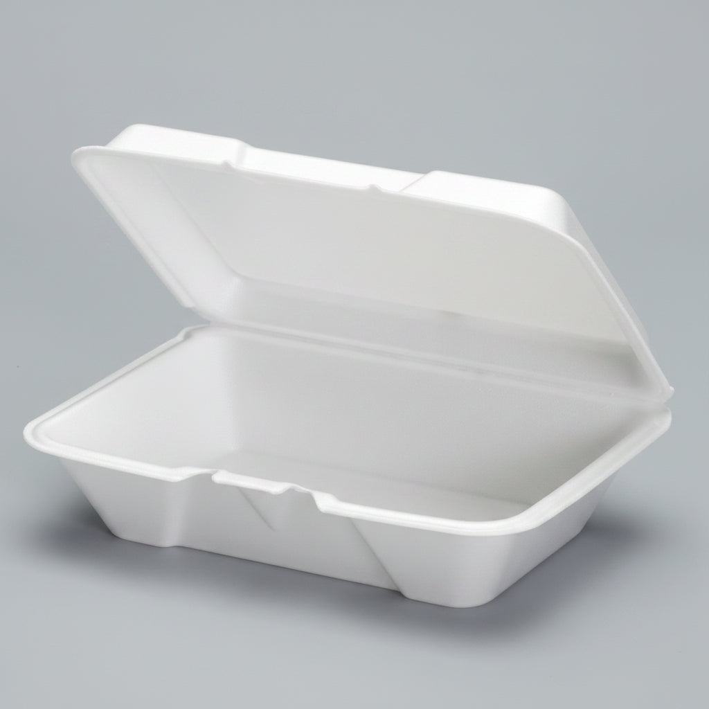 Foam Hinged Container 9" x 6" White Vented 1-Compartment