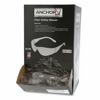 Clear Frameless Safety Glasses with Dispenser Box, 24 per Box