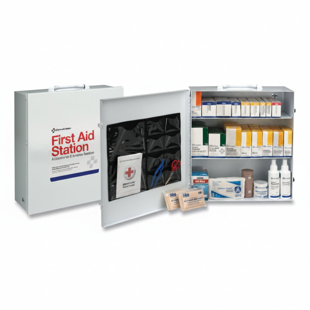 3-Shelf 100 Person Industrial First Aid Station with Steel Case and Wall Mount