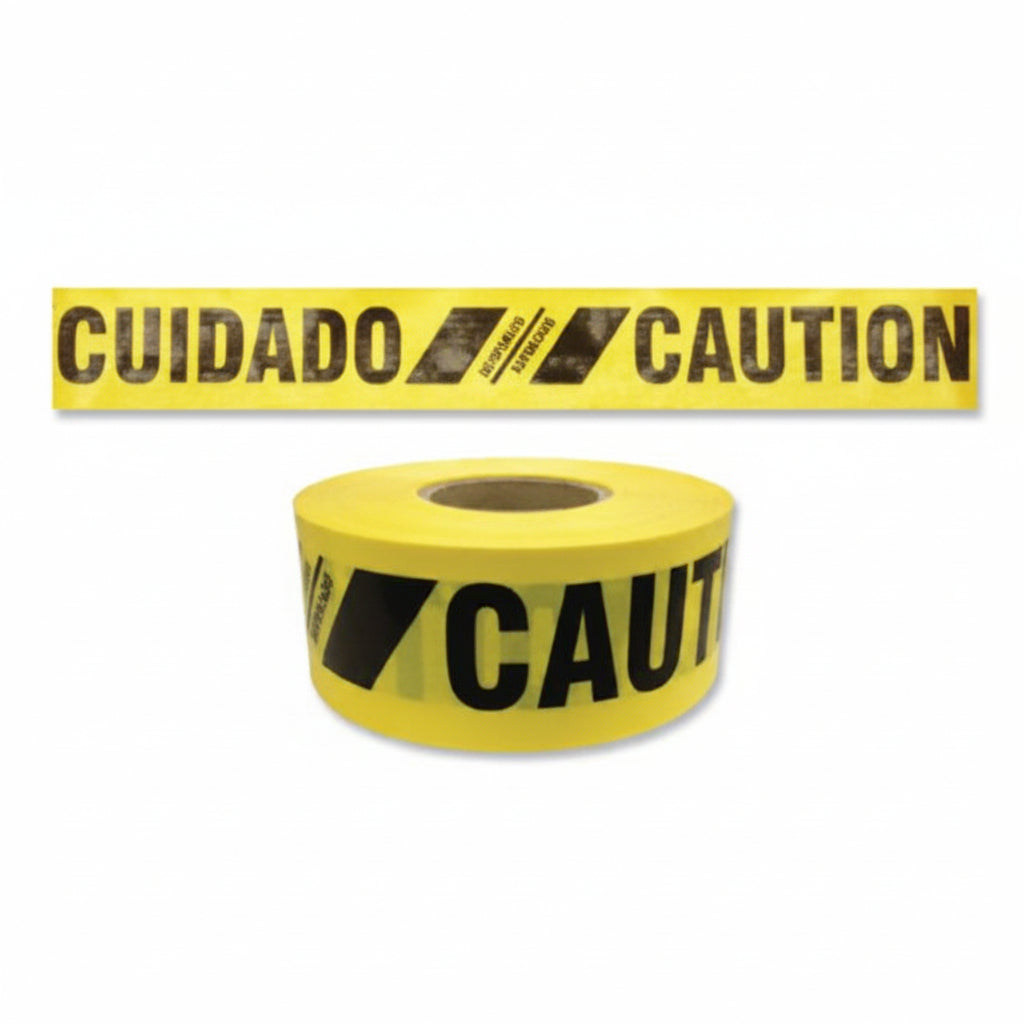 Yellow 3 in x 500 ft Caution/Cuidado Reinforced Barricade Tape, 4 mil