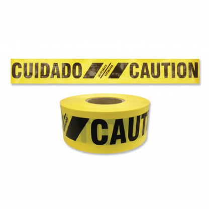 Yellow 3 in x 500 ft Caution/Cuidado Reinforced Barricade Tape, 4 mil