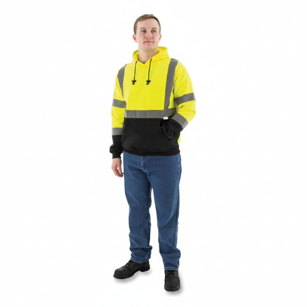High Visibility Hooded Sweatshirt - Yellow/Black, X-Large
