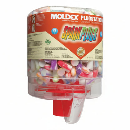 PlugStation SparkPlugs Foam Earplug Dispenser, Assorted Color Swirls/Streaks, 250 Pairs NRR 33 dB