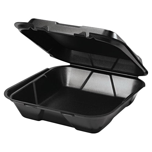 Foam Hinged Container 9" x 9" Black Vented 1-Compartment