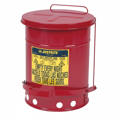 Red 6 gal Oily Waste Can with Foot-Operated Cover
