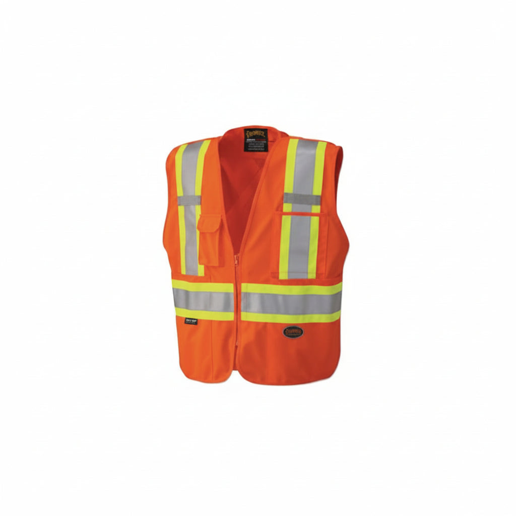 6935AU/6936AU/6937AU HV Zip-Up Snap Break Away Safety Vest - Orange, Medium