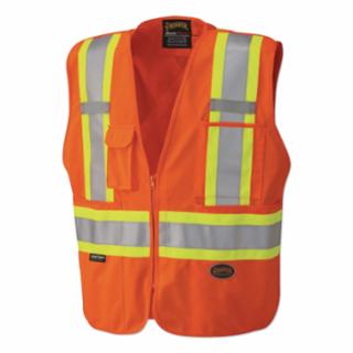 6935AU/6936AU/6937AU HV Zip-Up Snap Break Away Safety Vest - Orange, Medium