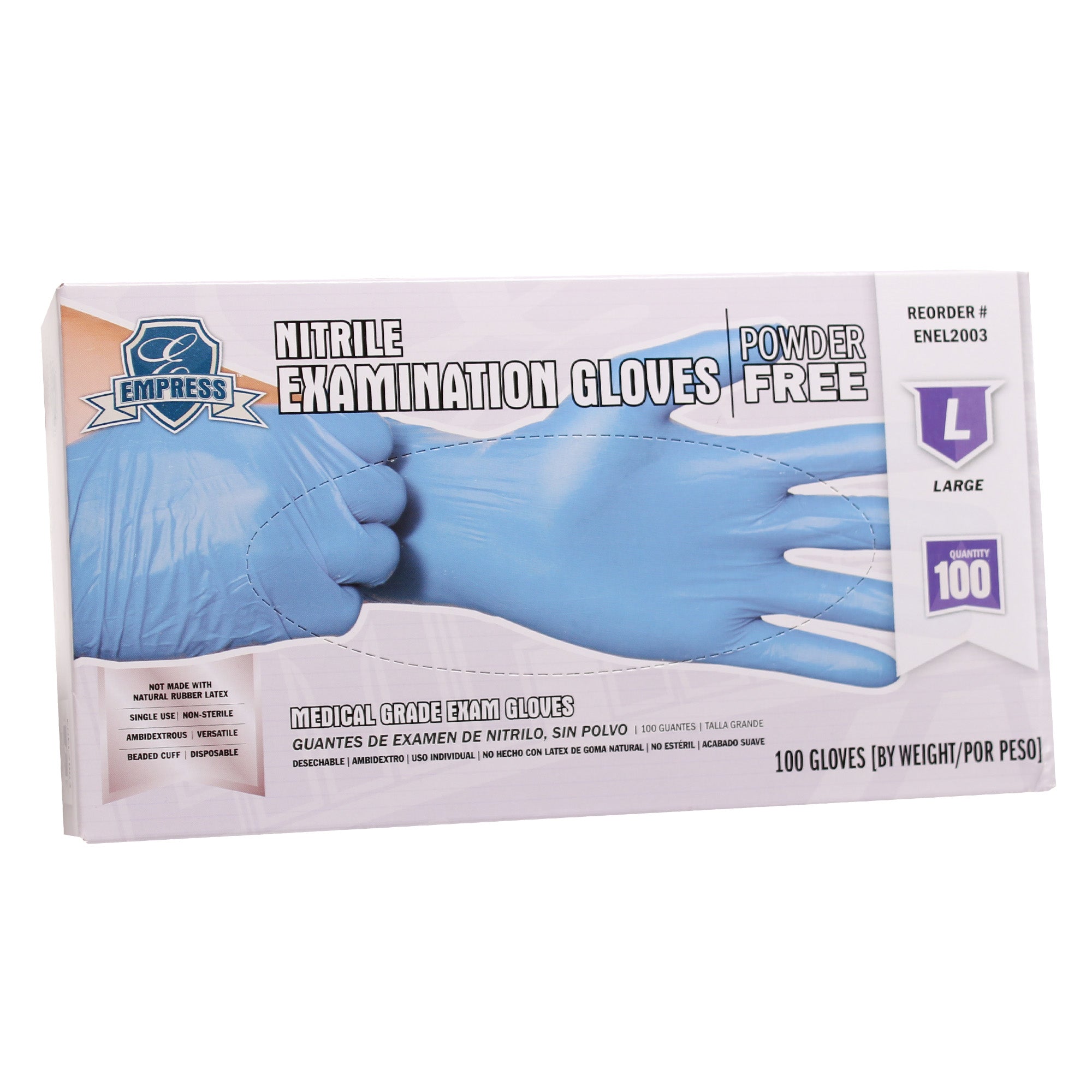 Exam Grade Nitrile Glove Blue Powder Free Large