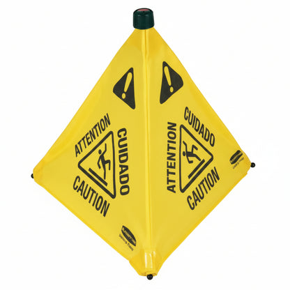 Yellow 20 in Caution Multi-Lingual Wet Floor Pop-Up Safety Cone