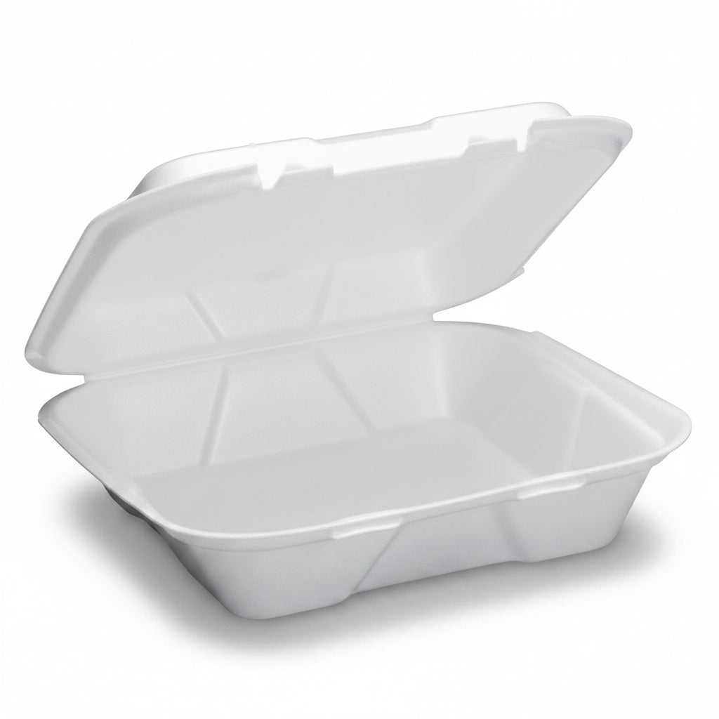 Foam Hinged Container 9" x 9" White 1-Compartment