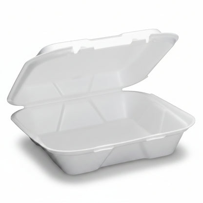 Foam Hinged Container 9" x 9" White 1-Compartment